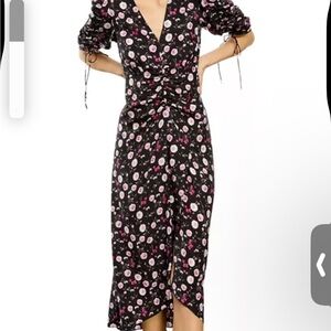 The Kooples Black and Pink Floral Long Sleeve Dress